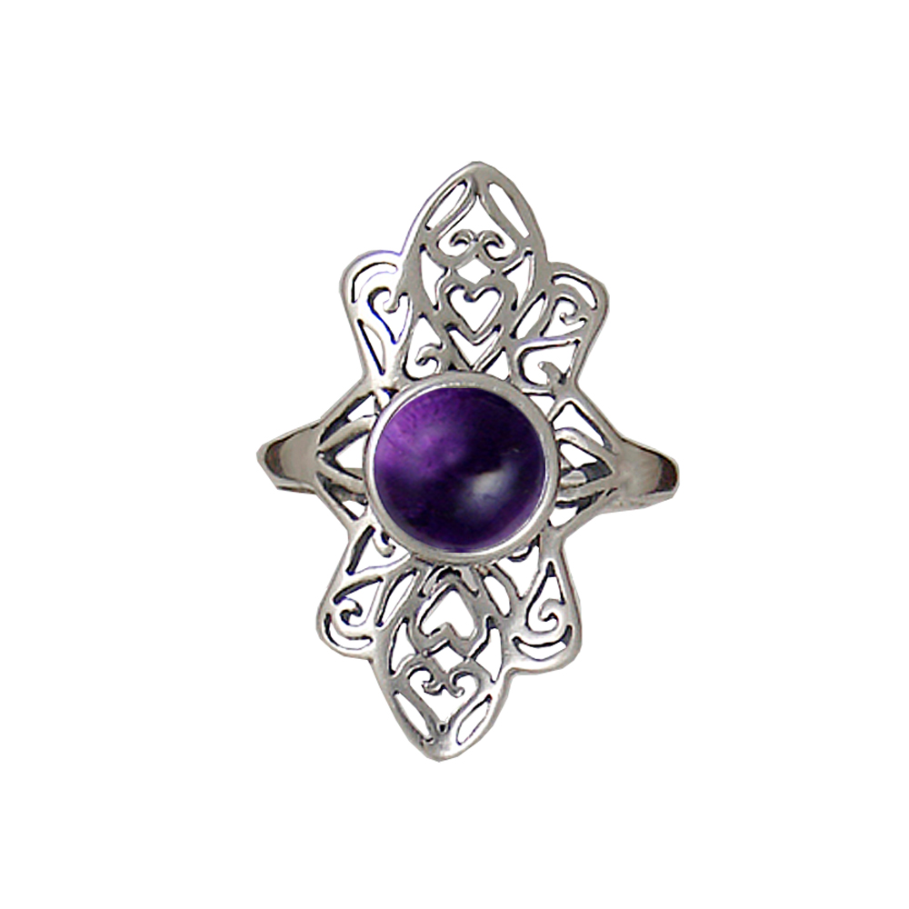 Sterling Silver Filigree Ring With Amethyst Size 6